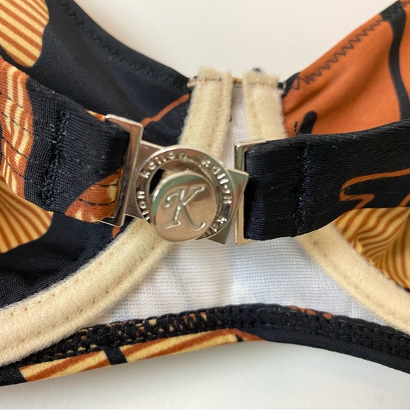 NICOLE K Swimsuit Small 2/6/8 Abstract leaves bikini swimsuit Brown/Sky - Picture 9 of 10